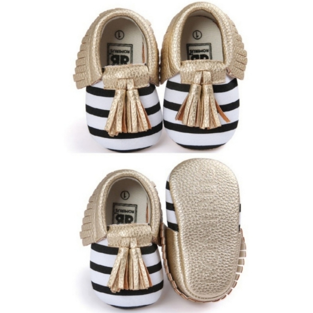 WHITE STRIPED BABY TODDLER SHOES